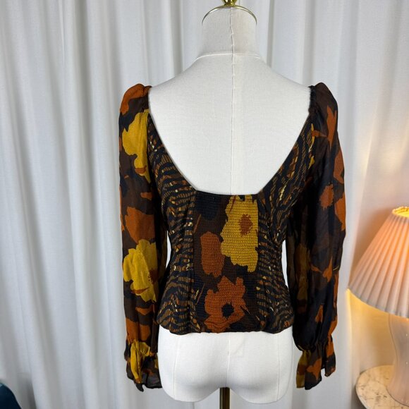 Anthropologie CONDITIONS APPLY Boho Statement Sleeves Smocked Peasant Blouse XS - Picture 5 of 7